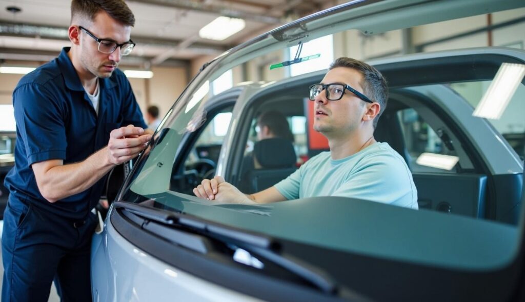 Glasmontør monterer bilens forrude