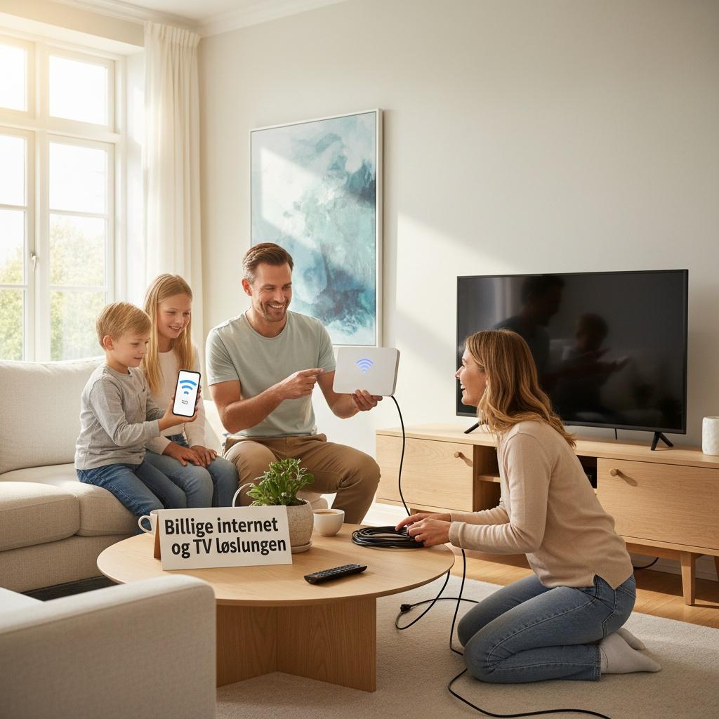 Familie installerer billigt internet